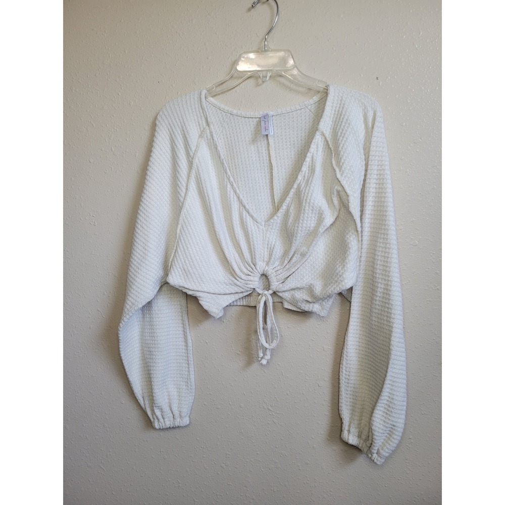 Out From Under Urban Outfitters Cream Waffle Knit Tie Front Crop Top Large